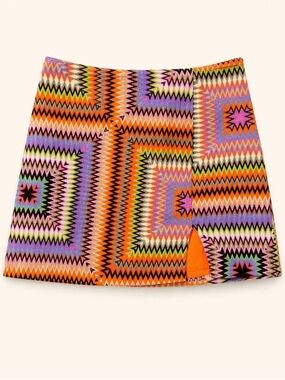 Urban Outfitters Zigzag Mini Skirt M Multicolor Retro Print